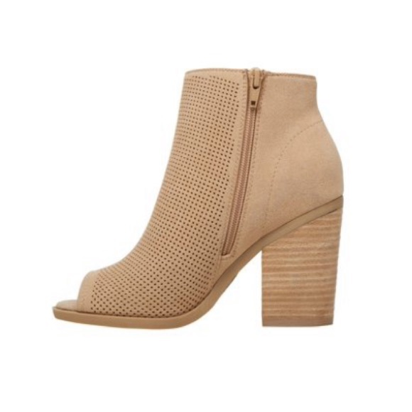 Bone Perforated Peep Toe Block Heel Ankle Bootie - Picture 2 of 4